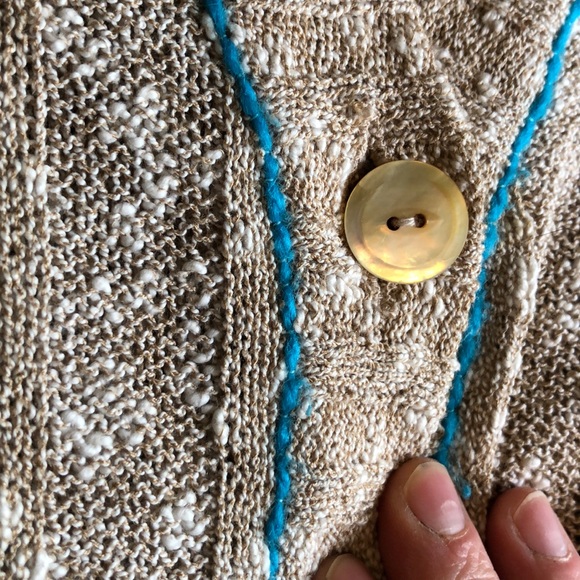 Vintage Sweaters - Vintage tan cardigan blue details